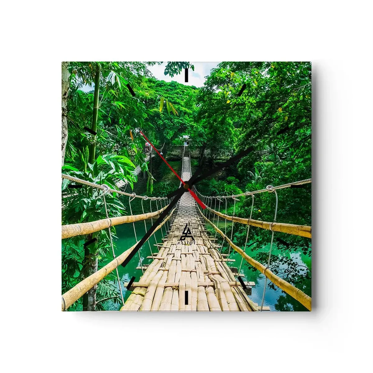 Relógio de parede - Relógio em vidro - Ponte de macacos sobre a vegetação - 40x40 cm