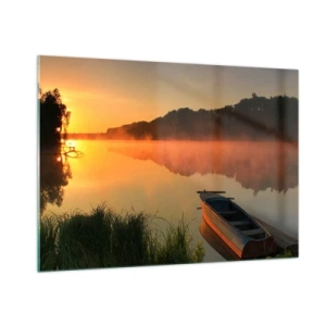 Quadro em vidro - Nascer do sol sobre a água como um espelho - 100x70 cm