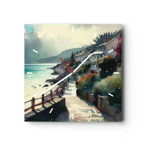 Relógio de parede - Relógio em vidro - Cidade mediterrânea - 40x40 cm