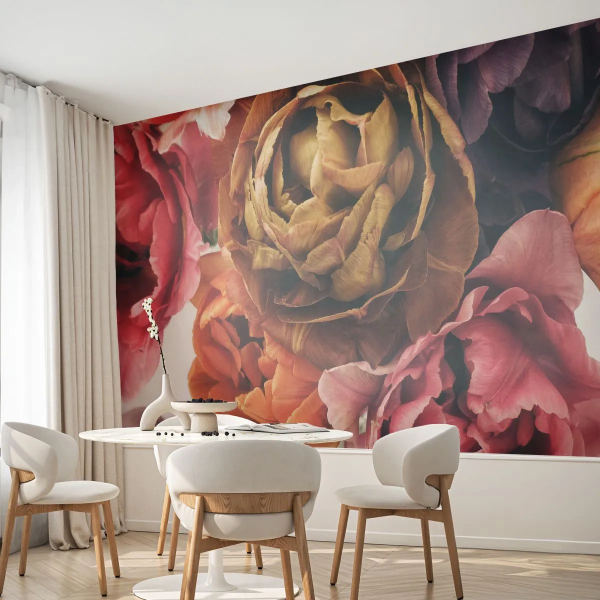 Papel de Parede Premium Sand - Celebração da vida - Buquê de flores, Flores, Peônia - 350x256 cm