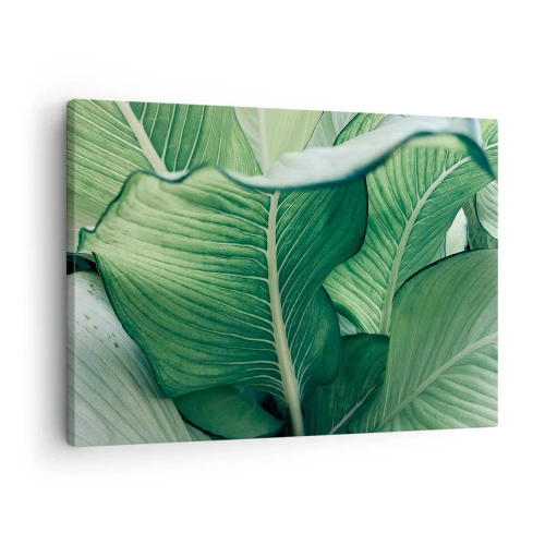 Quadro em tela - Folhas verdes com detalhes expressivos e estrutura - 70x50cm - Vida intensamente verde - Decoração de parede moderna para a sala de estar e quarto ARTTOR