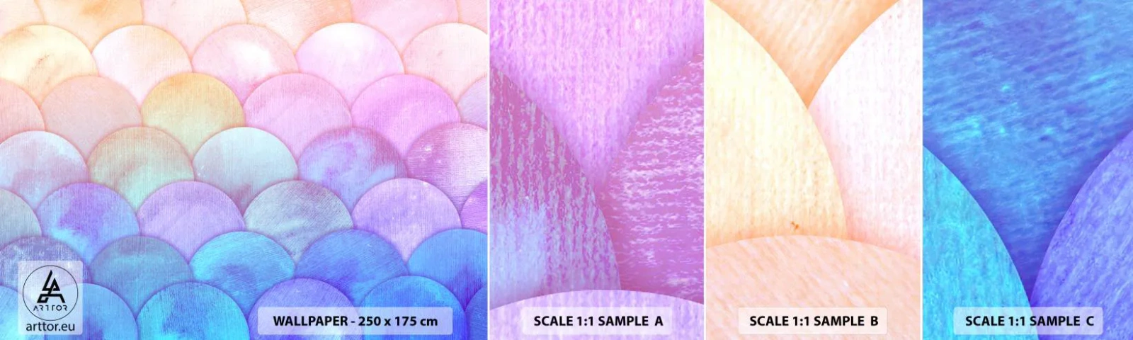 Amostra de papel de parede autocolante Deluxe Sticker - Escala de pérola - Pastel, Bolhas, Balanças - 100x30 cm