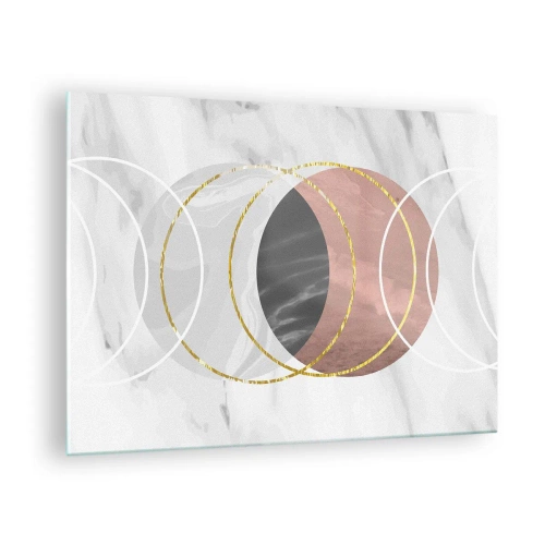 Quadro em vidro - Círculos geométricos em tons de cobre, dourado e mármore - 70x50cm - Música das esferas - Decoração de parede moderna para a sala de estar e quarto ARTTOR