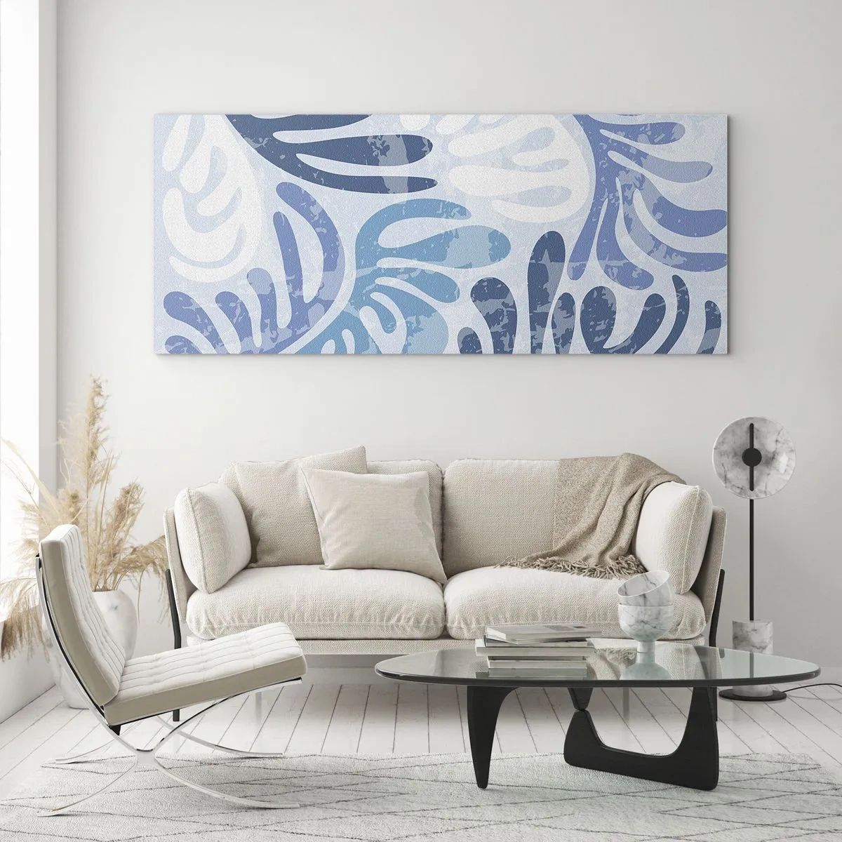 Quadro em vidro - Samambaias azuis - 100x40 cm