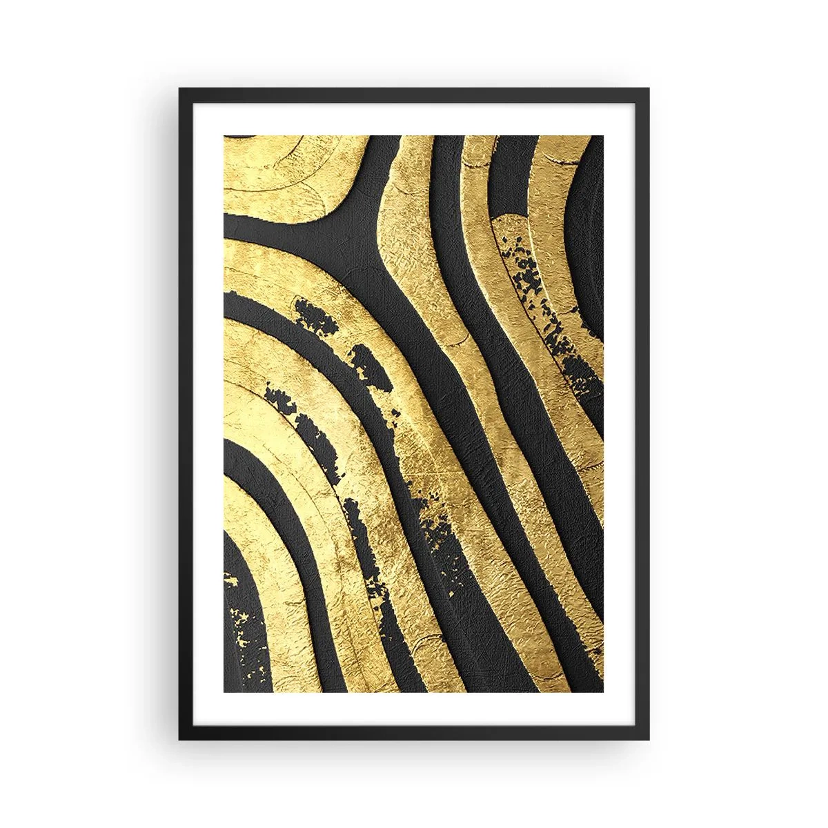 Pôster com moldura preta - Linhas douradas em um fundo escuro - 50x70cm - Tudo flui - Decoração de parede moderna para a sala de estar e quarto ARTTOR