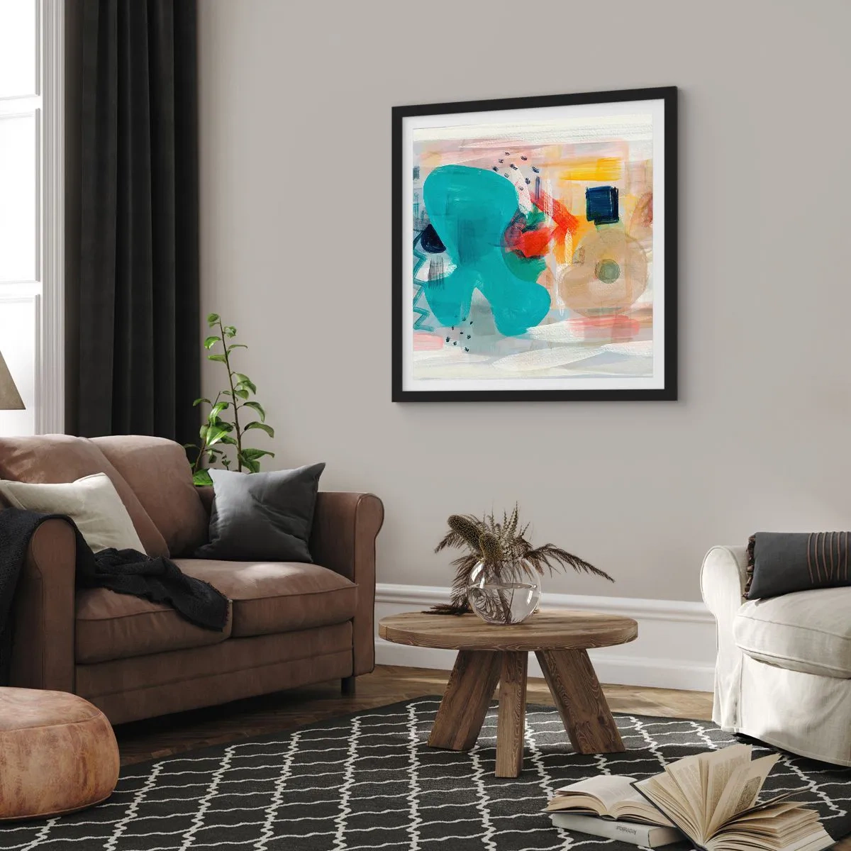 Pôster com moldura preta - Jogo colorido - 50x50 cm