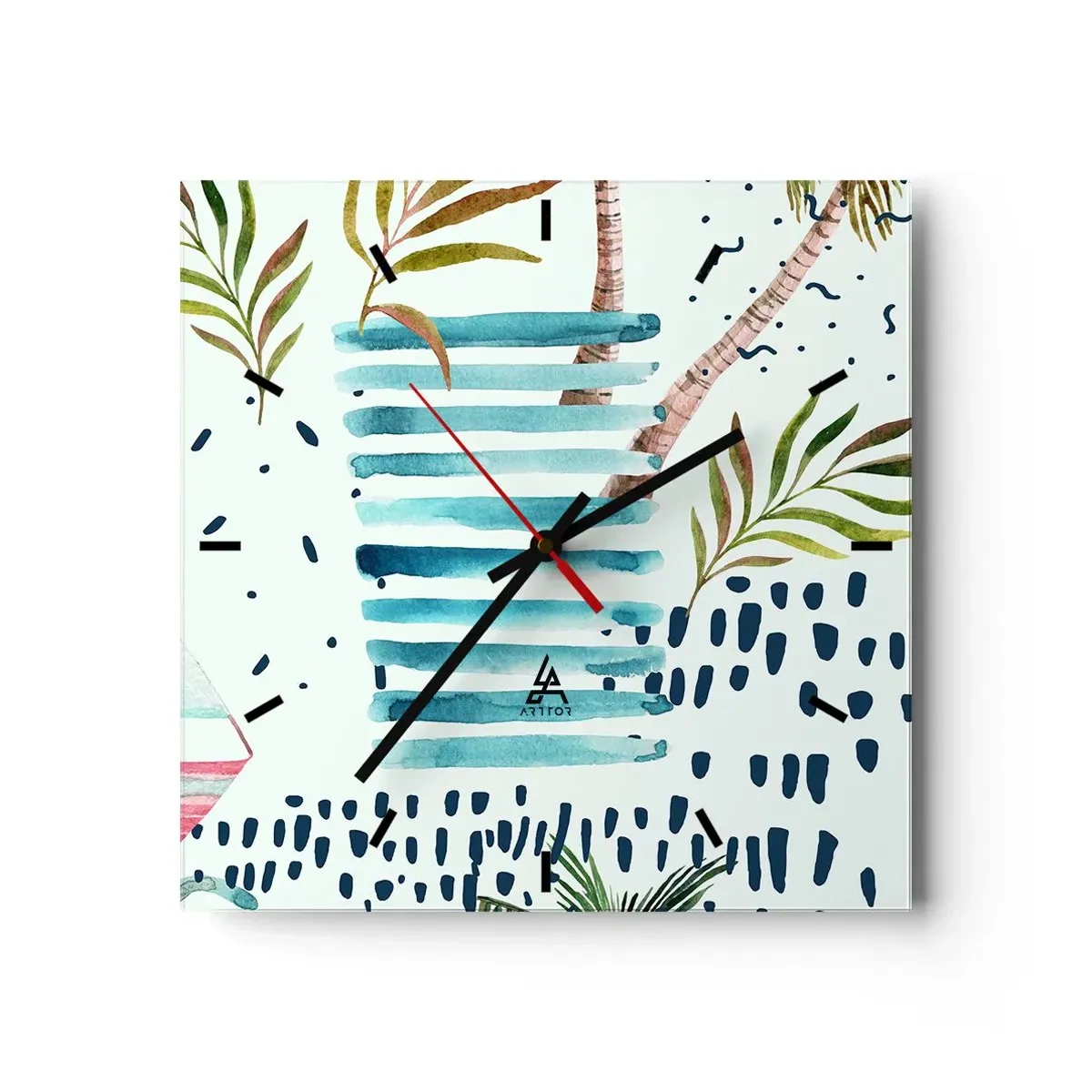 Relógio de parede - Relógio em vidro - Férias sob as palmeiras - 30x30 cm
