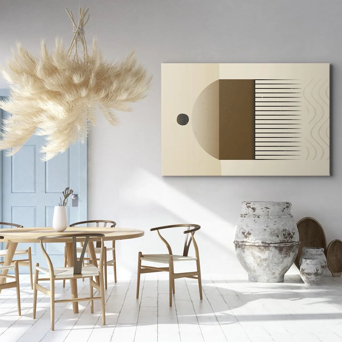 Quadro em tela - Composição geométrica abstrata em tons de bege e marrom - 70x50cm - Diferentes estados - Decoração de parede moderna para a sala de estar e quarto ARTTOR