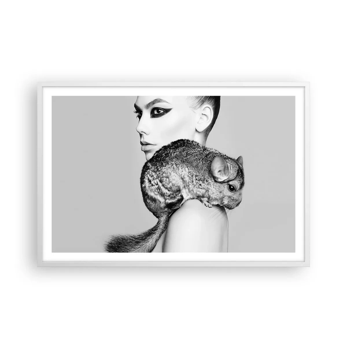 Pôster em moldura branca - A dama com a chinchila - 91x61 cm