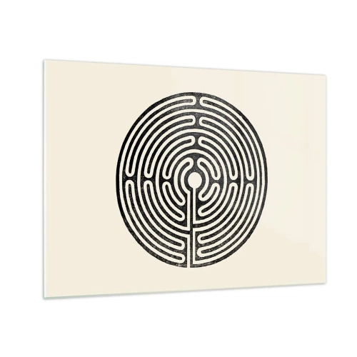 Quadro em vidro - Um labirinto preto e branco em formato circular sobre um fundo claro. - 70x50cm - Ordem misteriosa - Decoração de parede moderna para a sala de estar e quarto ARTTOR