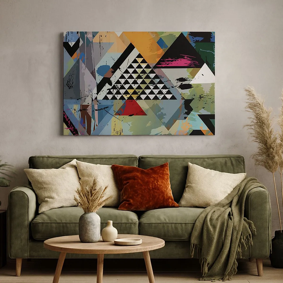 Quadro em tela - Uma composição abstrata de formas geométricas e cores. - 70x50cm - Como é simples - Decoração de parede moderna para a sala de estar e quarto ARTTOR
