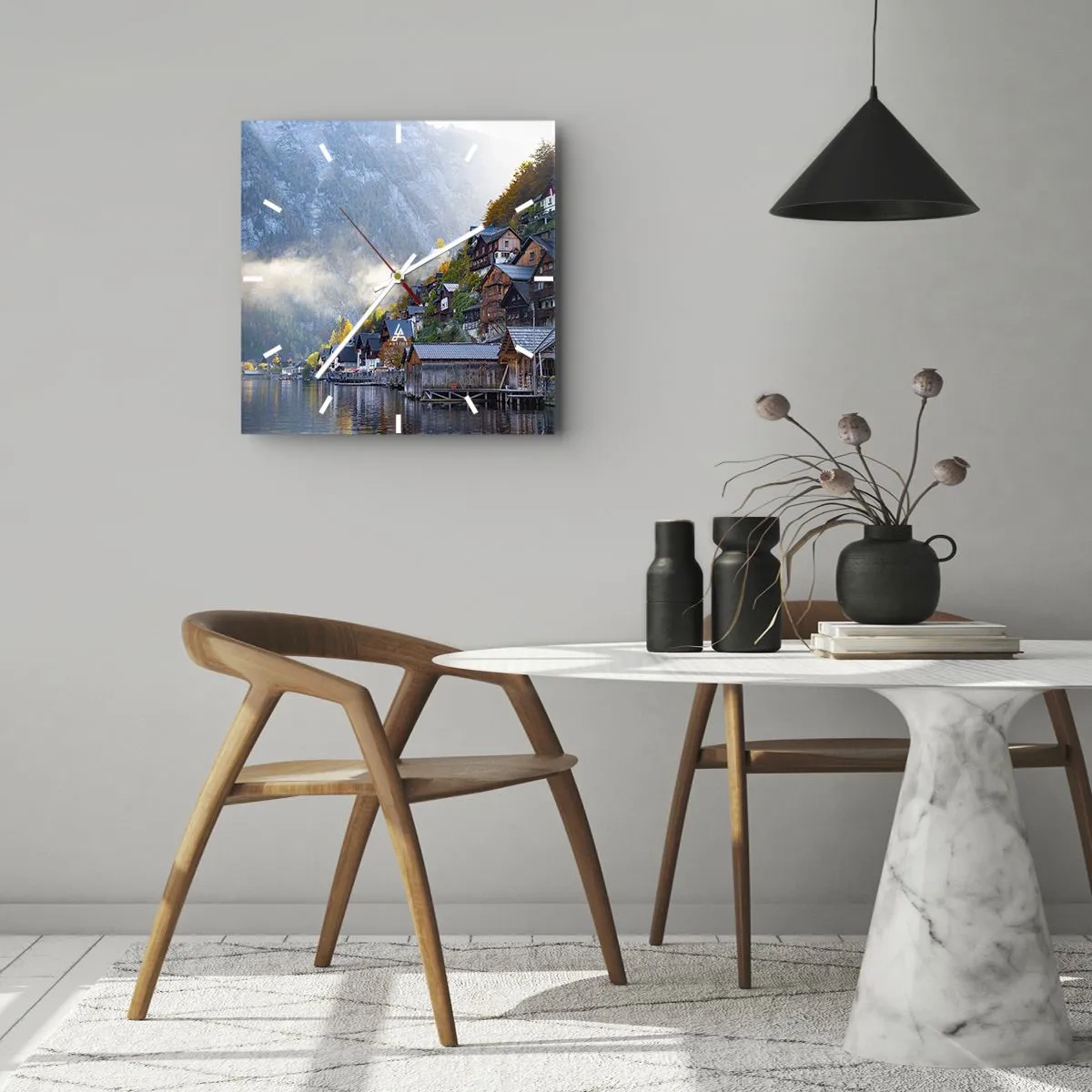 Relógio de parede - Relógio em vidro - Atmosfera alpina - 30x30 cm