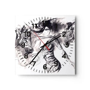 Relógio de parede - Relógio em vidro - Dançando com as zebras - 40x40 cm