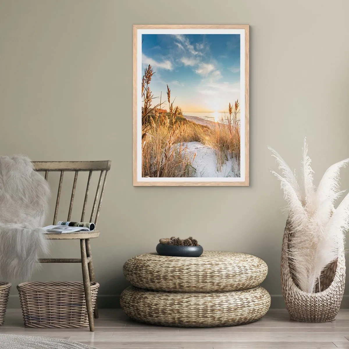 Pôster com moldura de carvalho claro - Praia do Norte - 61x91 cm
