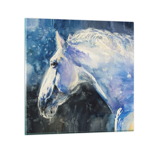 Quadro em vidro - Retrato com um brilho azul - 30x30 cm