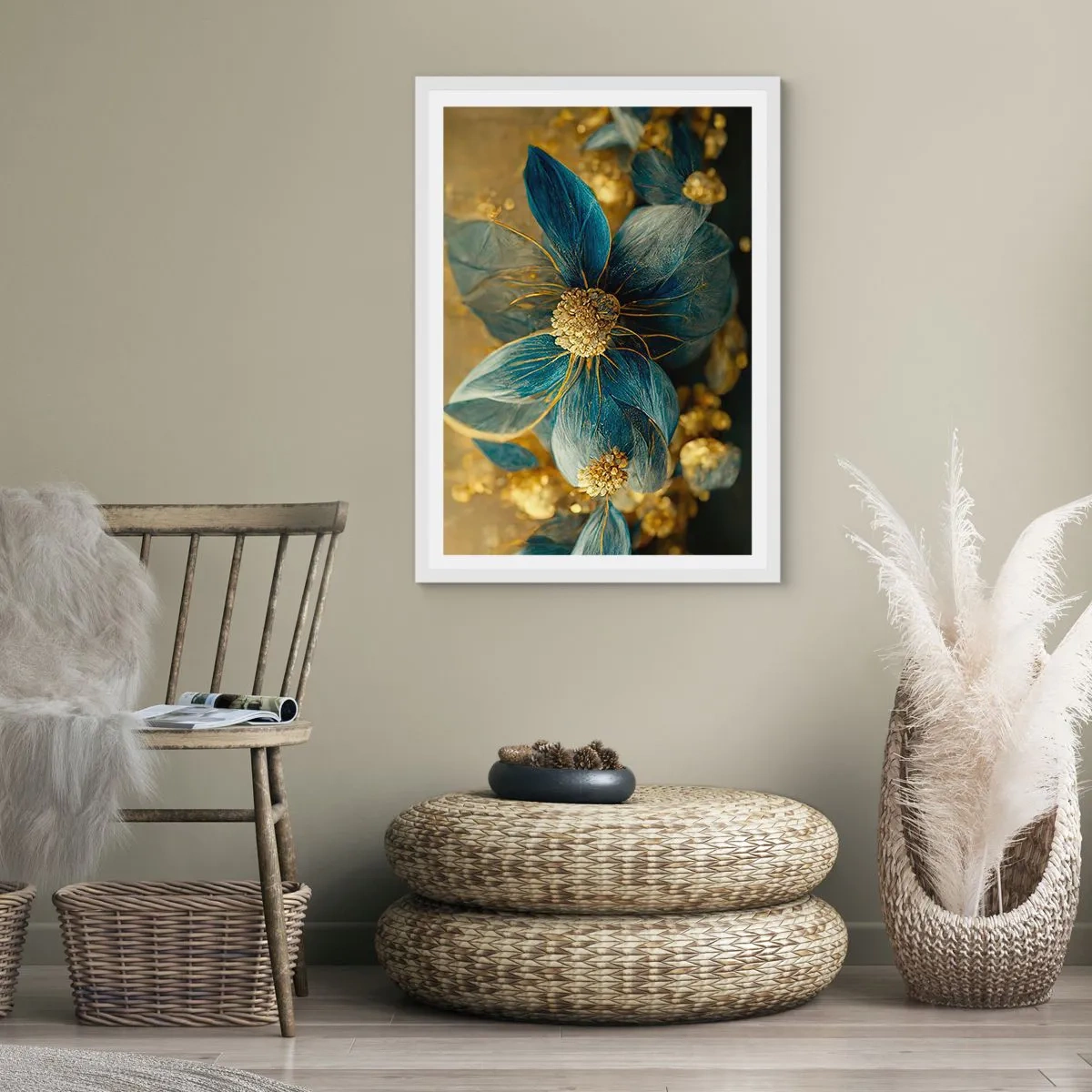 Pôster em moldura branca - Florescer com ouro - 40x50 cm