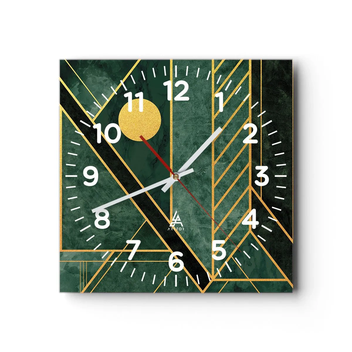 Relógio de parede - Relógio em vidro - A dinâmica do ouro e do azul - 40x40 cm