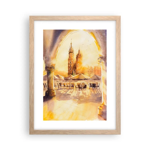 Pôster com moldura de carvalho claro - Pôr do sol na praça do mercado de Cracóvia - 30x40 cm