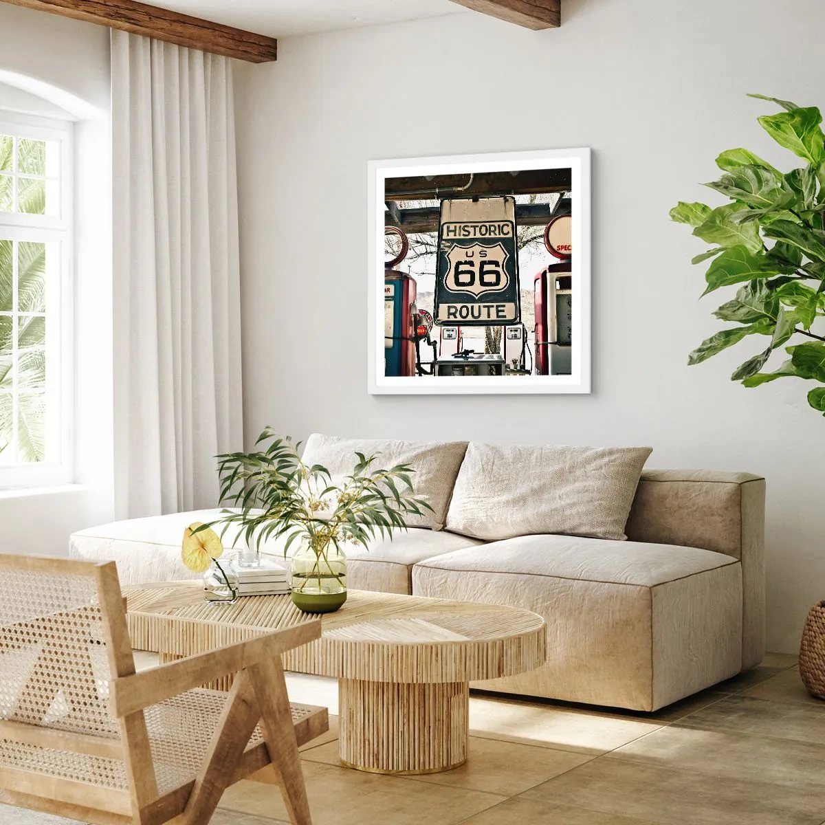 Pôster em moldura branca - Viagens retro americanas - 50x50 cm