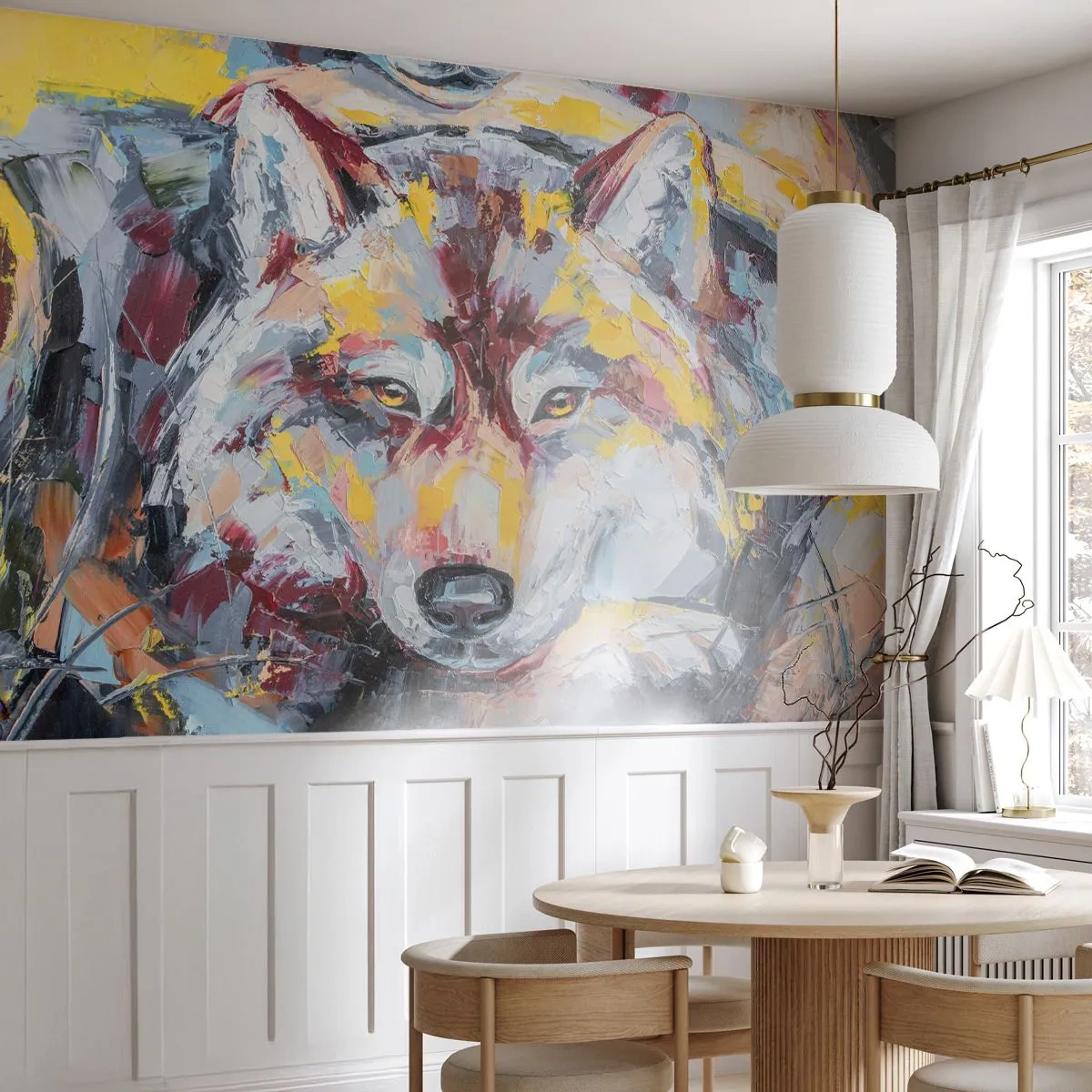 Papel de Parede Premium Sand - Paz entre entes queridos - Abstração, Lobo, Pintura - 100x70 cm