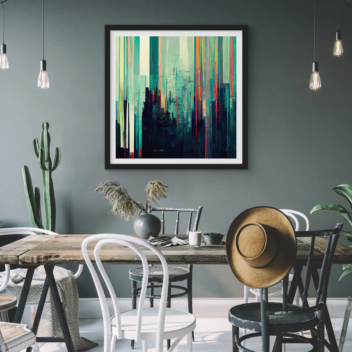 Pôster com moldura preta - Cidade futurista - 40x40 cm