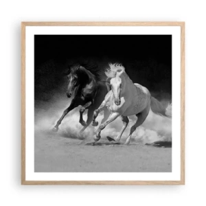 Pôster com moldura de carvalho claro - Galope da liberdade - 60x60 cm