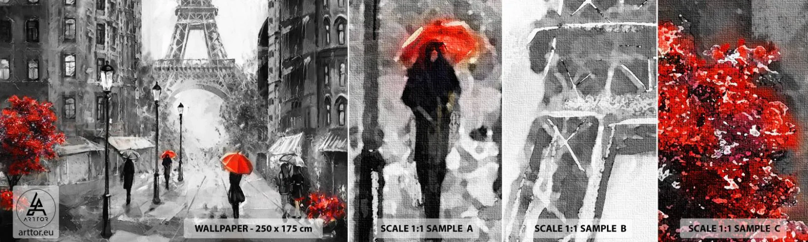 Amostra de papel de parede autocolante Deluxe Sticker - Todos os caminhos levam a ela - Cidade, Paris, Torre Eiffel - 100x30 cm