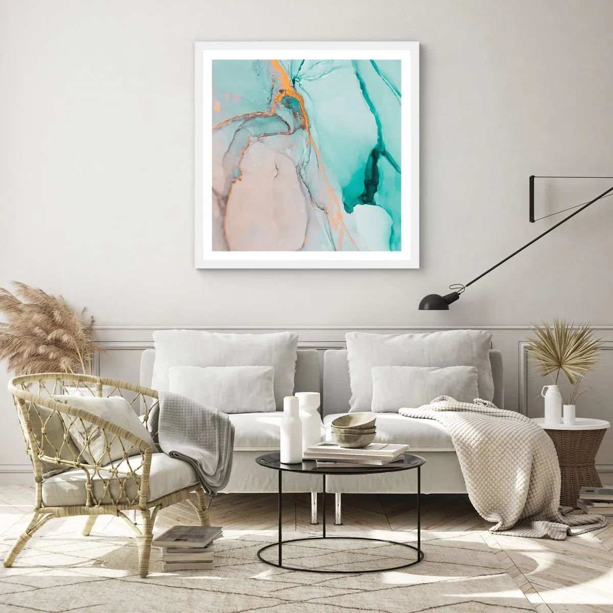 Pôster em moldura branca - Dança das formas e cores - 60x60 cm