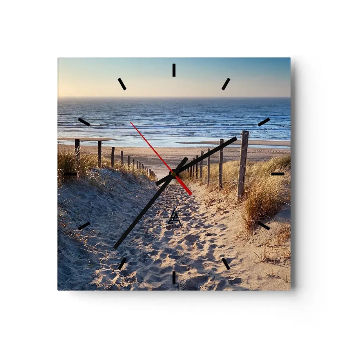 Relógio de parede - Relógio em vidro - O som do mar, o canto dos pássaros, a praia selvagem entre a relva... - 30x30 cm