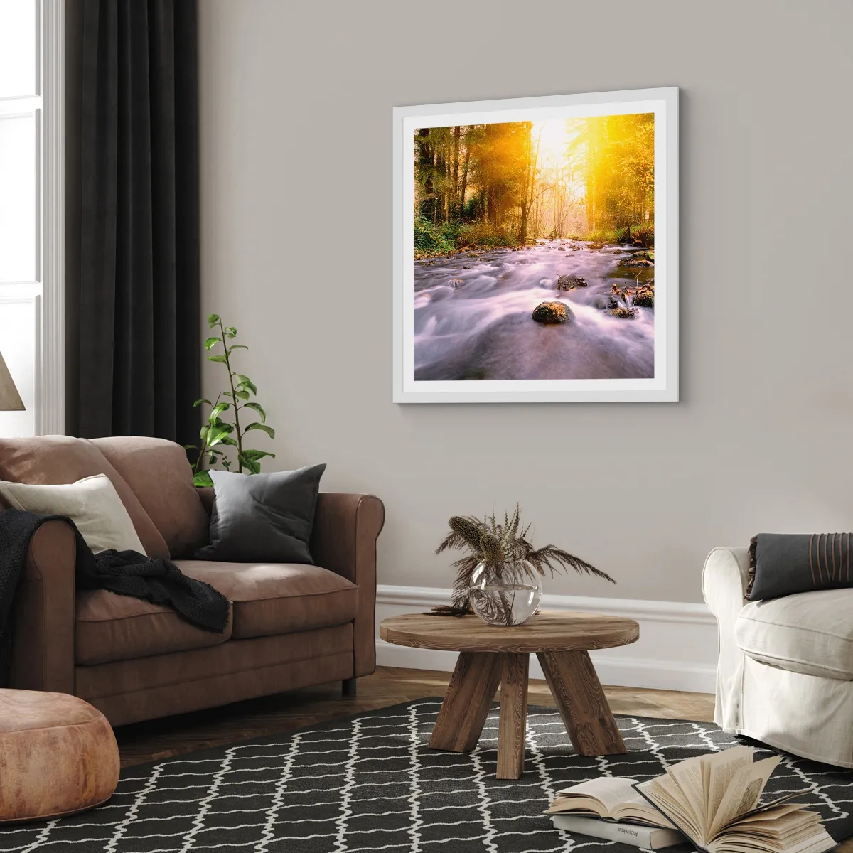 Pôster em moldura branca - Malaquita em um cenário de ouro e prata - 50x50 cm