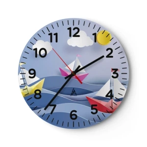 Relógio de parede - Relógio em vidro - Oh, como é agradável balançar entre as ondas - 30x30 cm