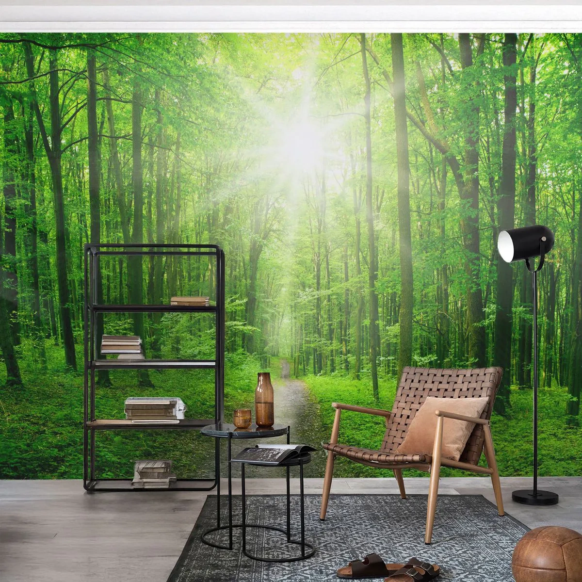 Papel de Parede Premium Canvas - Catedral Verde - Paisagem, Floresta, Raios de sol - 500x350 cm