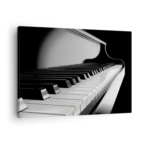 Quadro em tela - Teclas de piano em uma elegante foto em preto e branco - 70x50cm - Harmonia de formas e cores - Decoração de parede moderna para a sala de estar e quarto ARTTOR