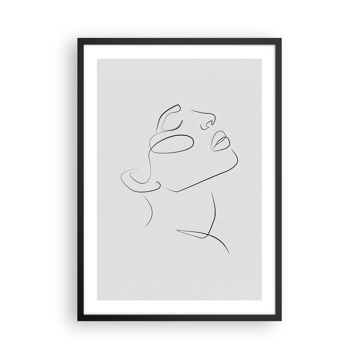 Pôster com moldura preta - Retrato minimalista de uma mulher em estilo de arte de linha - 50x70cm - Os meandros dos sonhos - Decoração de parede moderna para a sala de estar e quarto ARTTOR
