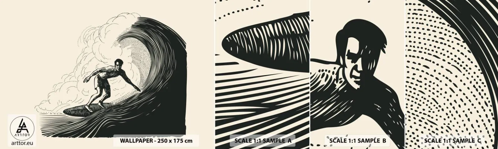 Amostra de Papel de Parede Standard Eco - Rei da onda - Aceno, Surfar, Esporte - 100x30 cm