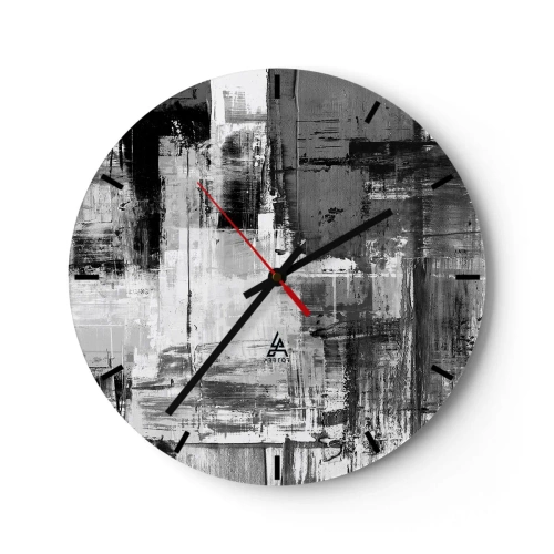 Relógio de parede - Relógio em vidro - Abstração em preto e branco com textura de pincelada - 30x30cm - O cinza é lindo - Decoração de parede moderna para a sala de estar, cozinha e quarto ARTTOR