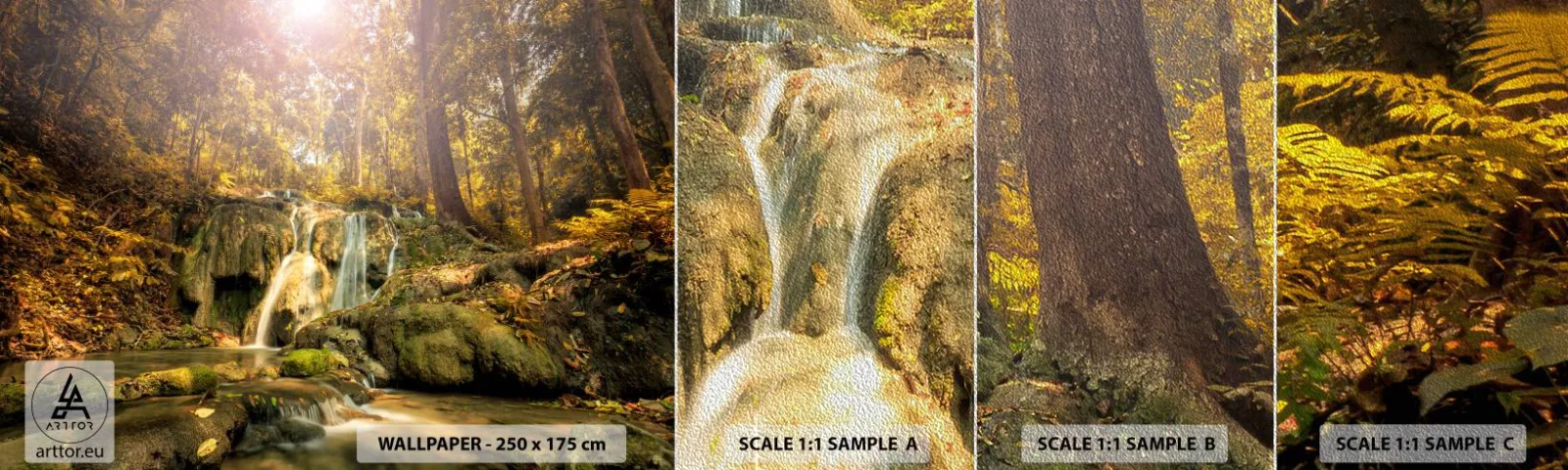 Amostra de papel de parede Premium Sand - Cascata na floresta - Paisagem, Cachoeira, Floresta - 100x30 cm