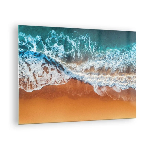 Quadro em vidro - Uma vista aérea das ondas do oceano quebrando contra a costa - 70x50cm - Sempre em par - Decoração de parede moderna para a sala de estar e quarto ARTTOR