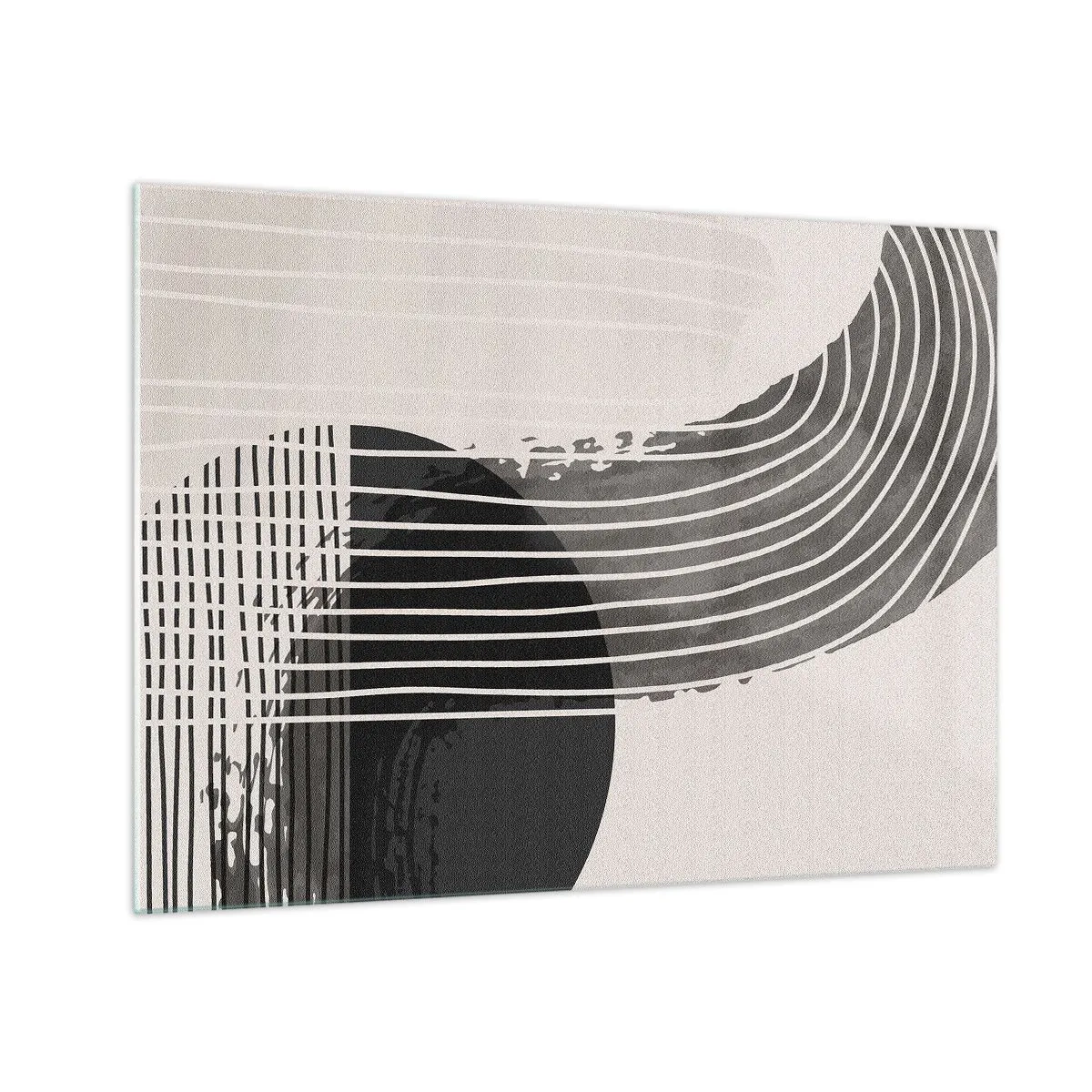 Quadro em vidro - Abstração em preto e branco com linhas e formas geométricas - 70x50cm - Ida e volta - Decoração de parede moderna para a sala de estar e quarto ARTTOR