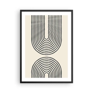 Pôster com moldura preta - Um padrão abstrato com linhas formando arcos simétricos em um estilo minimalista. - 50x70cm - Em um momento... - Decoração de parede moderna para a sala de estar e quarto ARTTOR