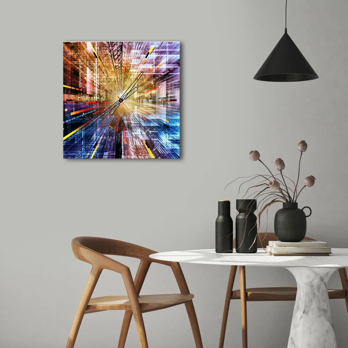 Relógio de parede - Relógio em vidro - Corredor de luz - 30x30 cm