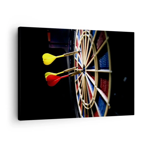 Quadro em tela - Um alvo com dardos acertados em um fundo preto - 70x50cm - Direto ao ponto - Decoração de parede moderna para a sala de estar e quarto ARTTOR