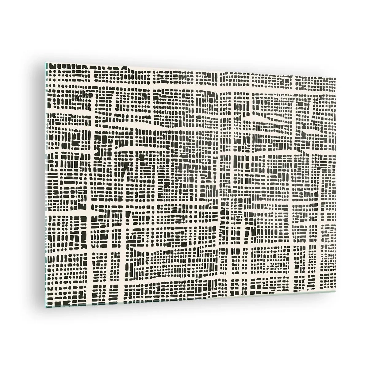 Quadro em vidro - Uma abstração em preto e branco que lembra uma grade de pontos. - 70x50cm - Uma composição tecida - Decoração de parede moderna para a sala de estar e quarto ARTTOR