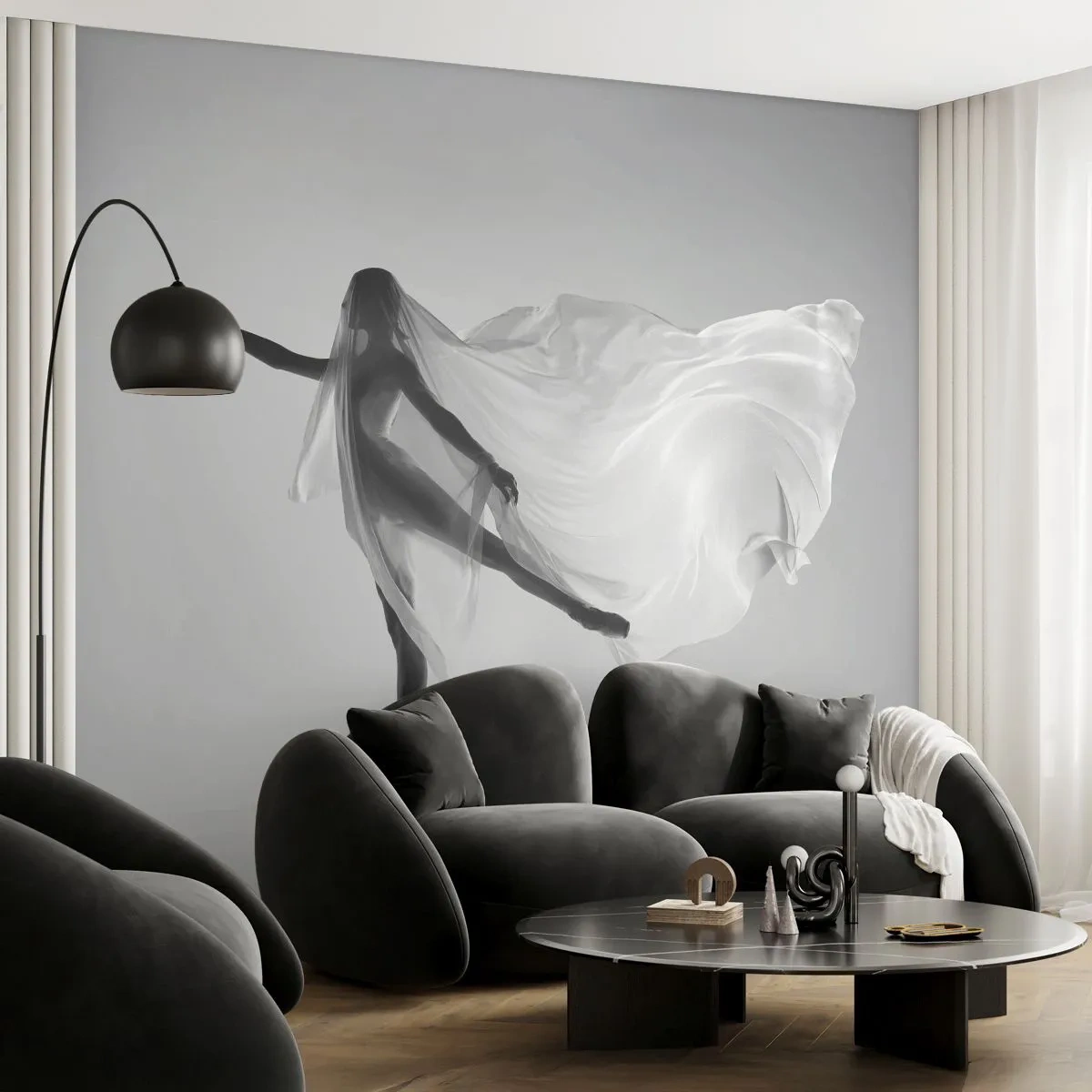 Papel de Parede Autocolante Deluxe Sticker - Leveza e graça - Mulher, Dança, Modelo - 350x256 cm