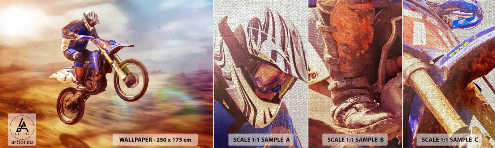 Amostra de papel de parede Premium Canvas - Vertigem da motocicleta - Motocross, Esporte, Motociclista - 100x30 cm