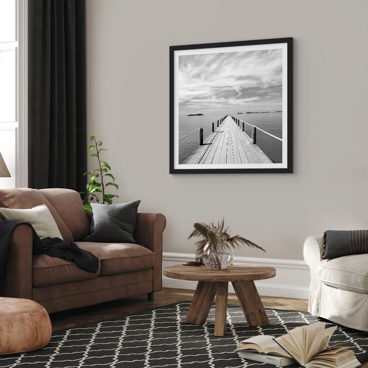 Pôster com moldura preta - Talvez uma viagem... - 60x60 cm