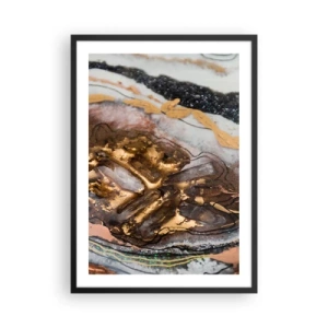 Pôster com moldura preta - Um padrão abstrato em tons de dourado, preto e branco, inspirado na natureza. - 50x70cm - O elemento terra - Decoração de parede moderna para a sala de estar e quarto ARTTOR