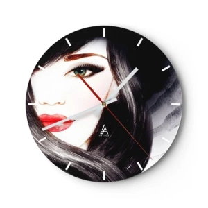 Relógio de parede - Relógio em vidro - Retrato artístico de uma mulher com um olho de safira - 30x30cm - Olhar de safira - Decoração de parede moderna para a sala de estar, cozinha e quarto ARTTOR