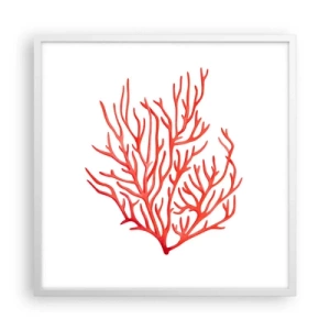 Pôster em moldura branca - Filigrana coral - 60x60 cm