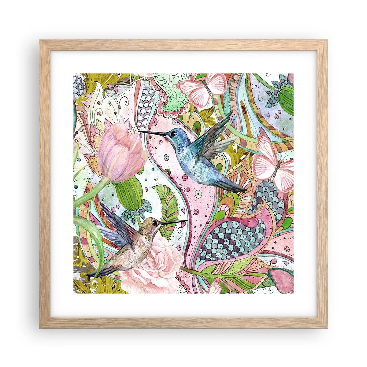 Pôster com moldura de carvalho claro - Emaranhados em trepadeiras - 40x40 cm